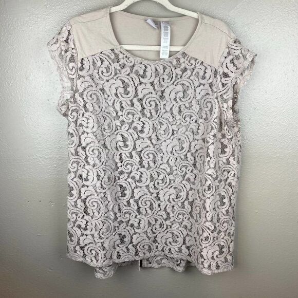 Chicos Lace Short Sleeve Blouse Top 3-L - Picture 1 of 3